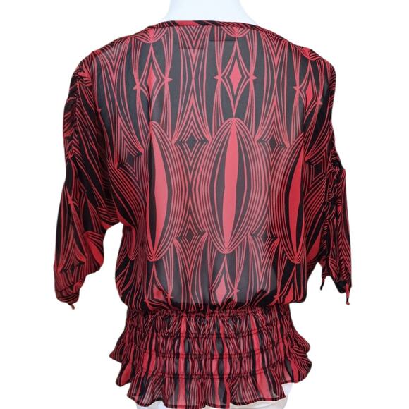 Y2K VINTAGE Sheer Top Blouse S Smocked Ruffle Coquette Vamp Romantic Peplum Goth - Picture 9 of 12